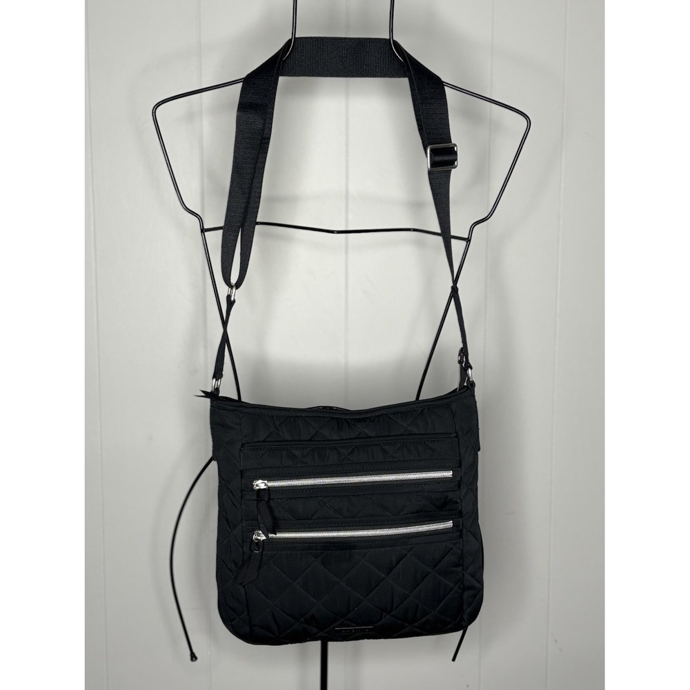 Vera Bradley Quilted Black Crossbody Purse Bag Hipster‎ Pockets Travel